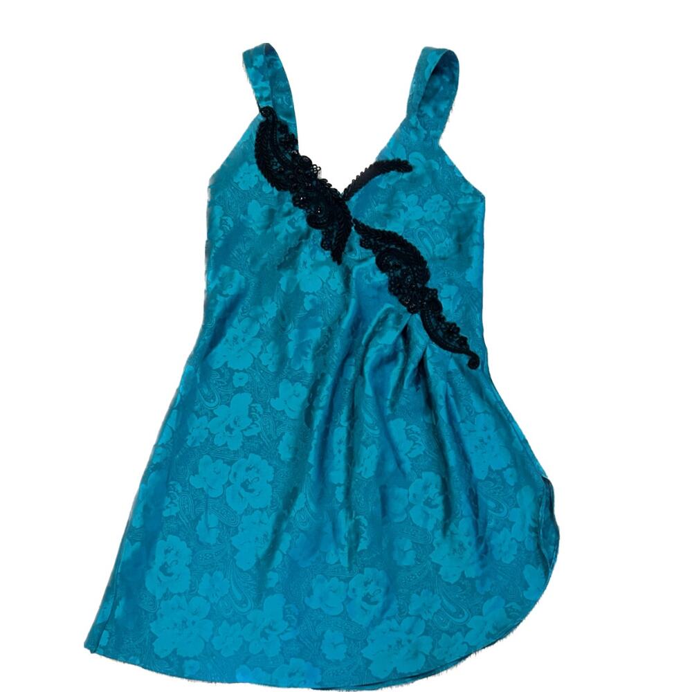 Vintage Victoria's Secret Gold Label Satin Nightgown Lingerie Lace Gothic Green